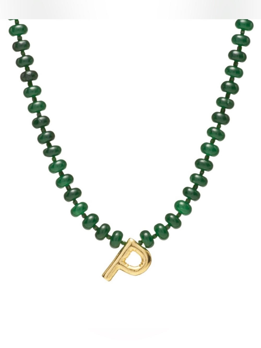 NEW✨ Mayamar Genuine Jade Stone Beaded Initial Necklace 24k Gold Dipped Letter P